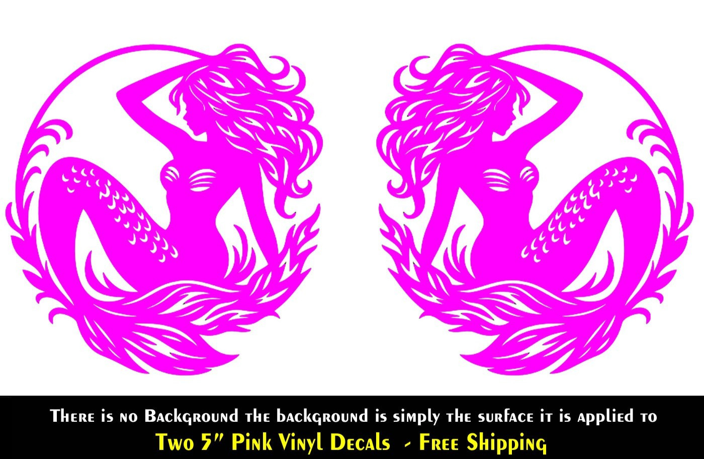 Mermaid Graphic Two Pack 5″ Pink Vinyl Decals Car Door Any Flat Surface