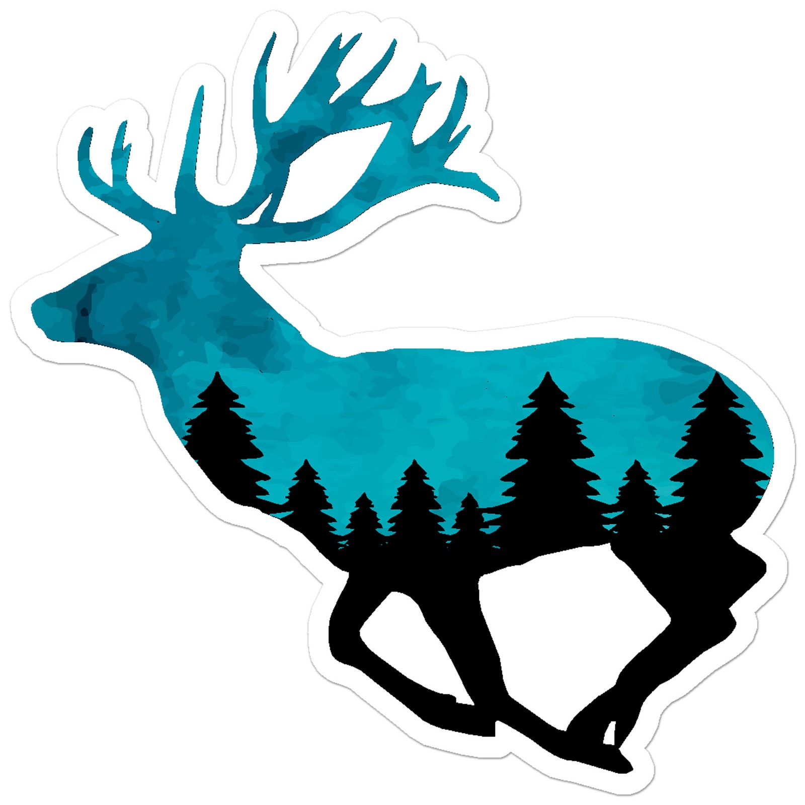 Deer Buck Pine Trees – Vinyl Decal Sticker – Car Window Laptop – ebn8661