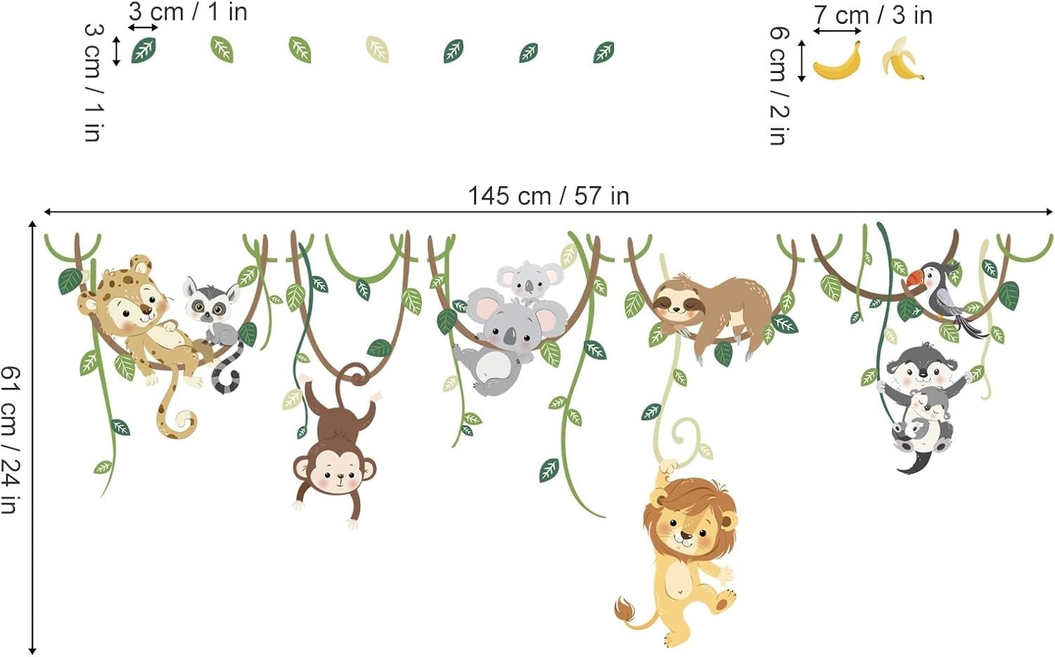 Jungle Animals Safari Wall Decals for Kids’ Room, Waterproof Art Deco Stickers