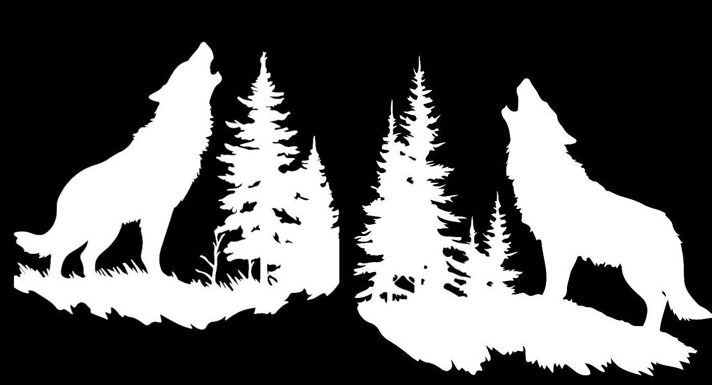 Two 5″ Howling Wolves Forest Vinyl Decals Car Truck Window Wall Mirror Door