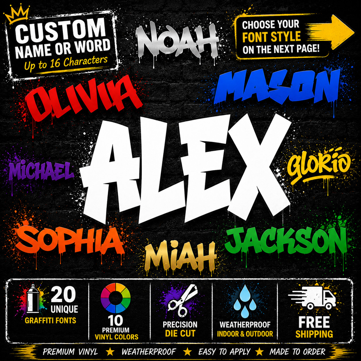 Custom Graffiti Name Decal Personalized Vinyl Sticker Car Laptop Wall Window