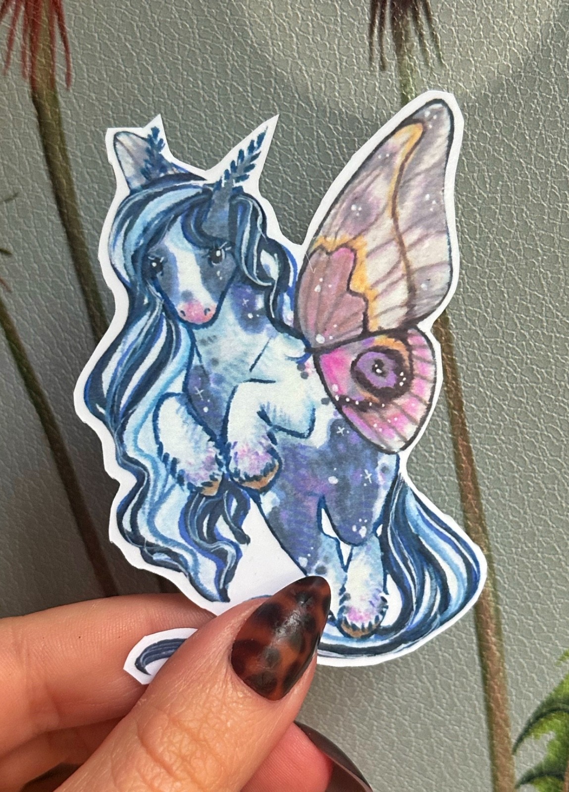 Fantasy horse butterfly moth fairy paint vinyl sticker 3” original art by ASV