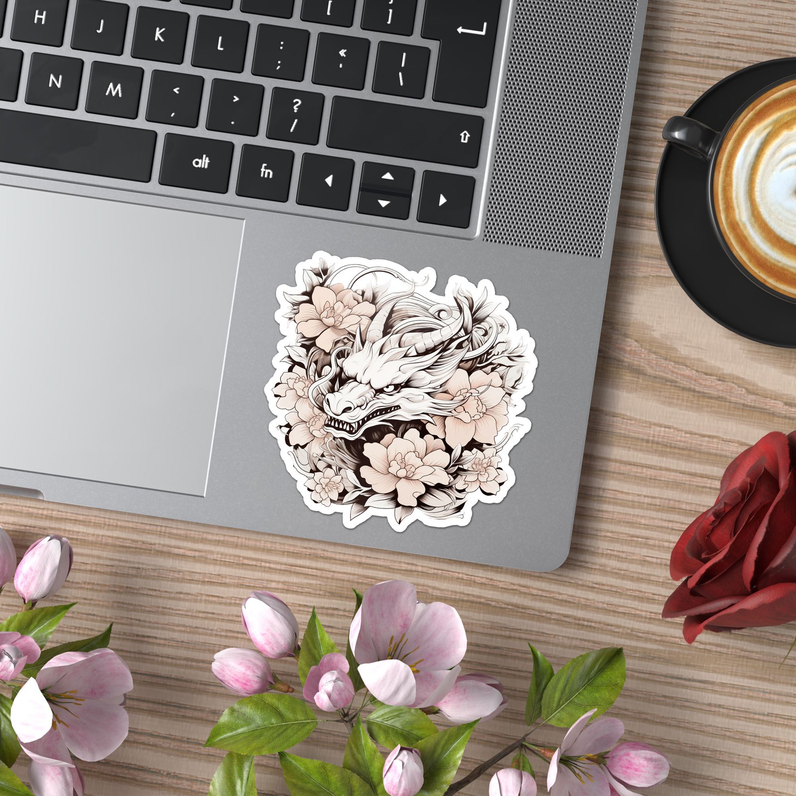 Oriental Dragon Flowers – Vinyl Decal Sticker – Car Window Laptop – ebn12581
