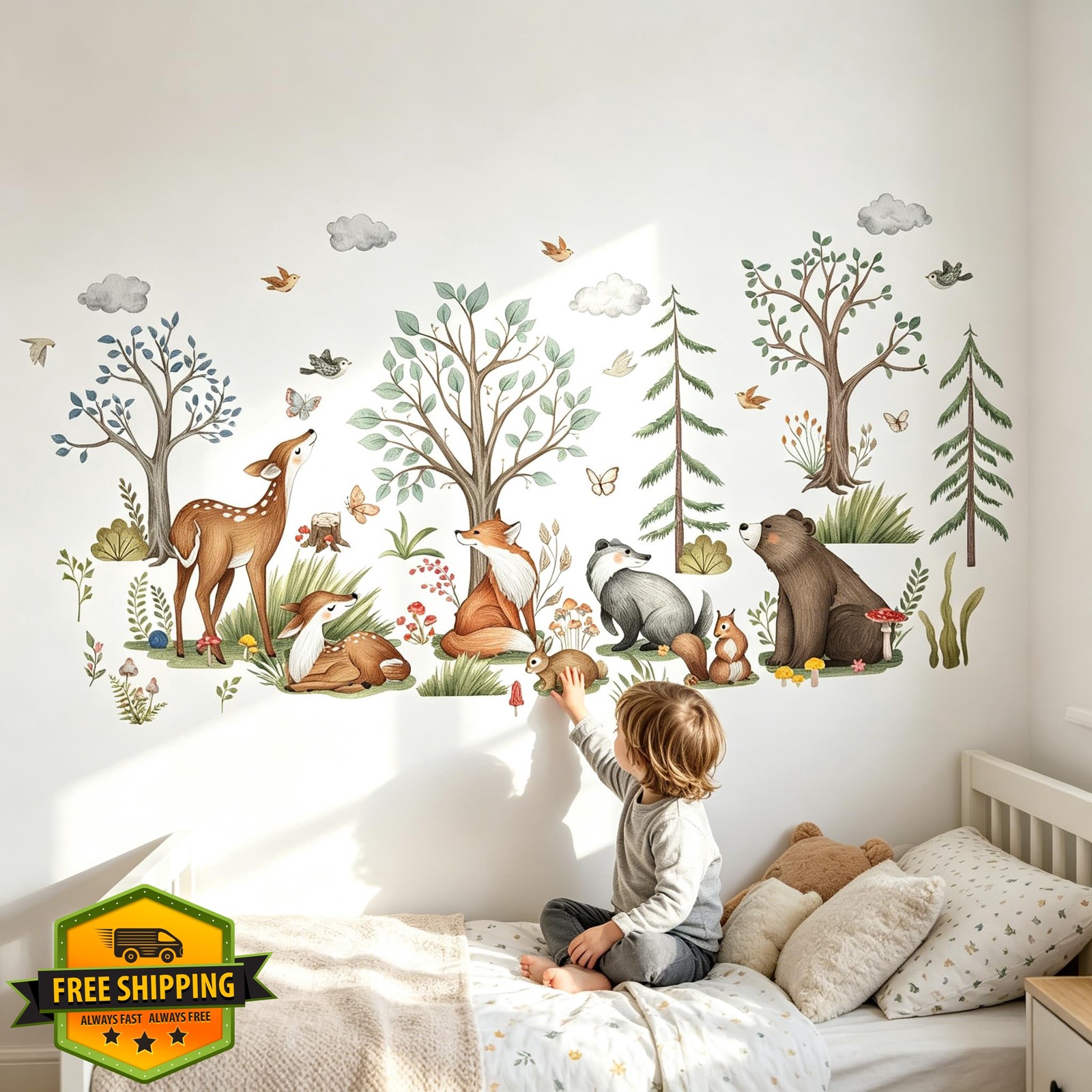 Tuitager L Animal Forest Tree Wall Decals Nursery