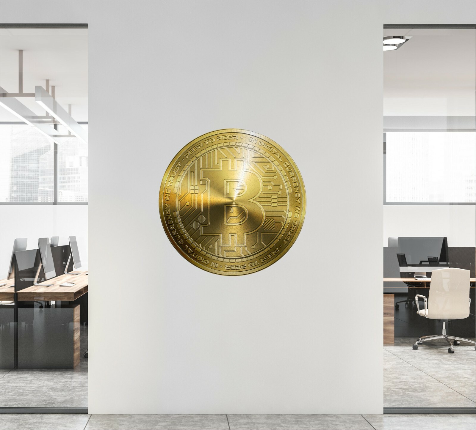 Gold BITCOIN Cryptocurrency Logo Wall Decal Removable Fabric Vinyl Wall Sticker