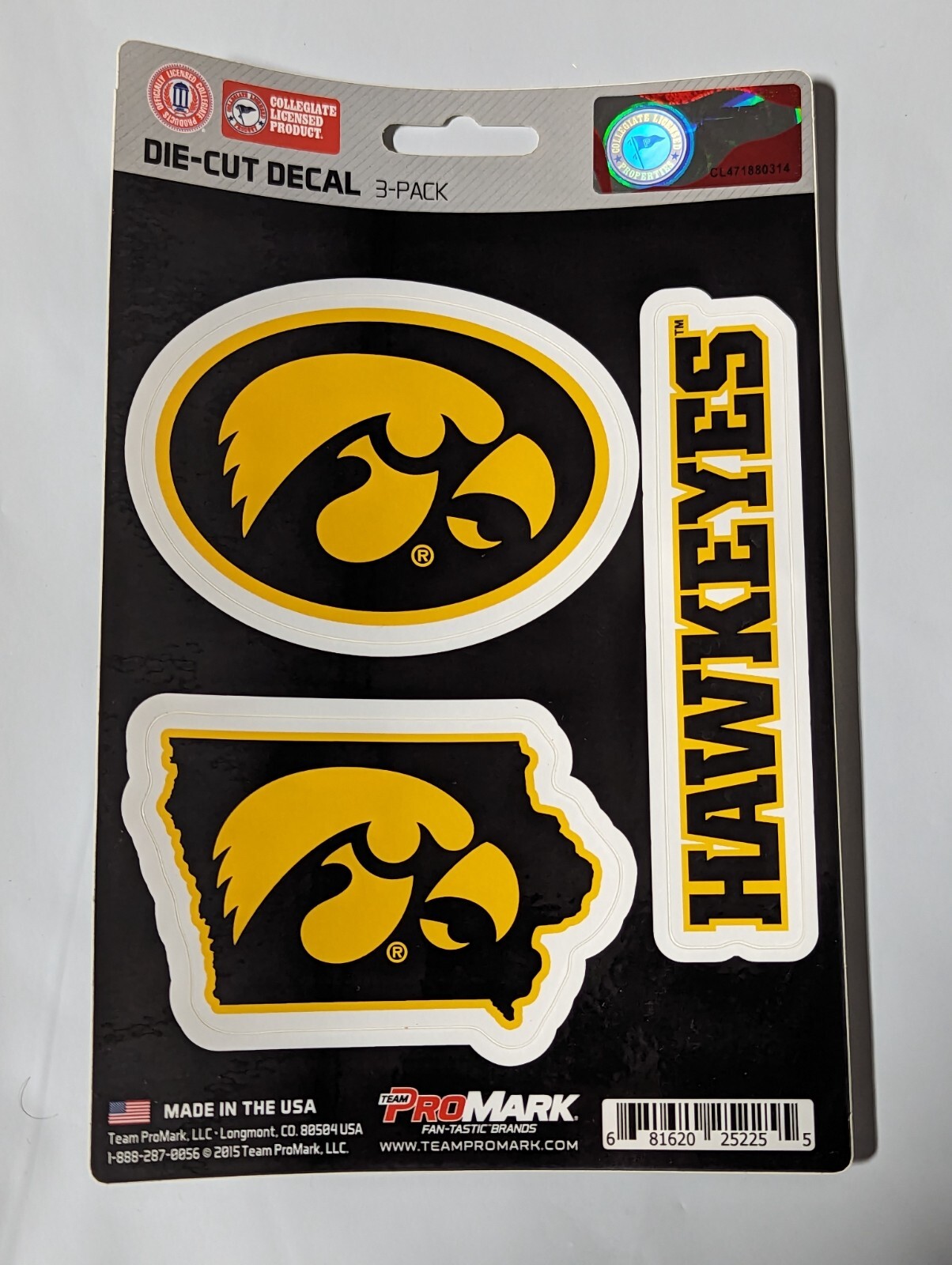 Iowa Hawkeyes 3-Pack Die-cut Decals Stickers Sheet Measures 5″ x 7″ New!