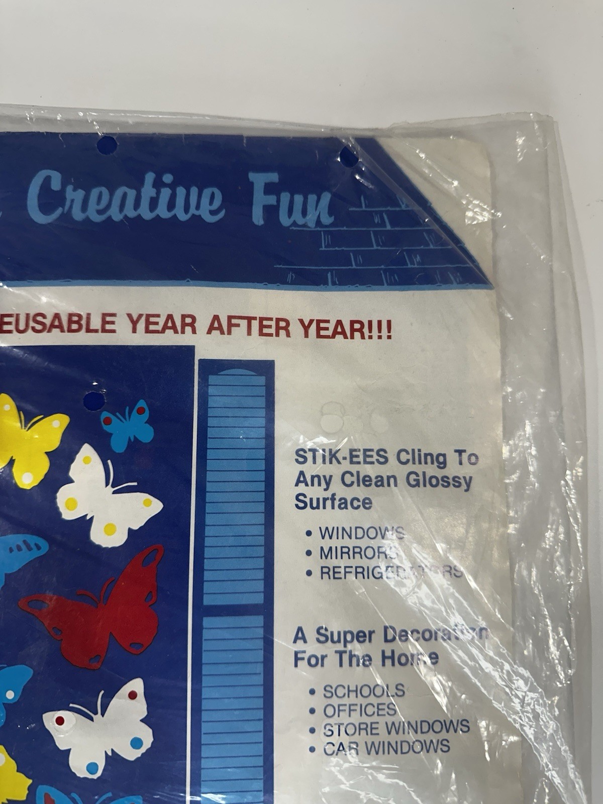 Vintage Stik-ees Creative Fun Magic Plastic Decals Code S Butterflies
