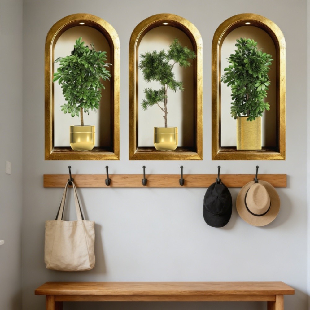 3PCS Green 30x60cm 40x80cm Potted Plant Wall Stickers for Home Decoration