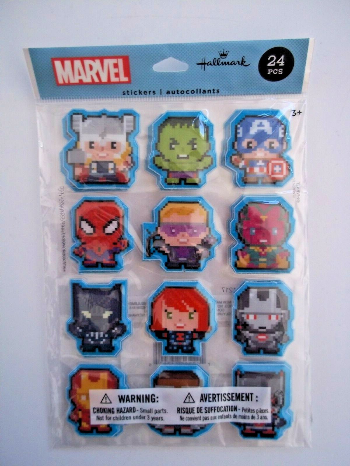 MARVEL 24 Plastic / Vinyl Covered STICKERS Spider Man, Hulk, Iron Man HALLMARK