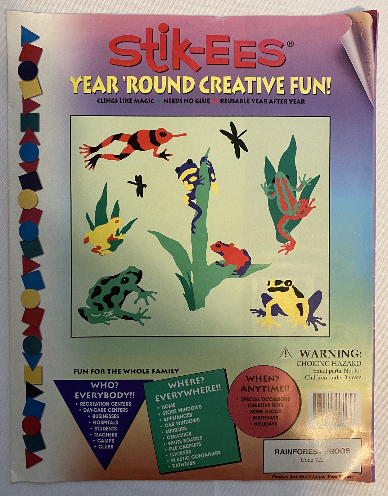 Rain Forest Frogs Bright Colors 59 Pc Vintage Stik-EES Vinyl Window Clings NEW