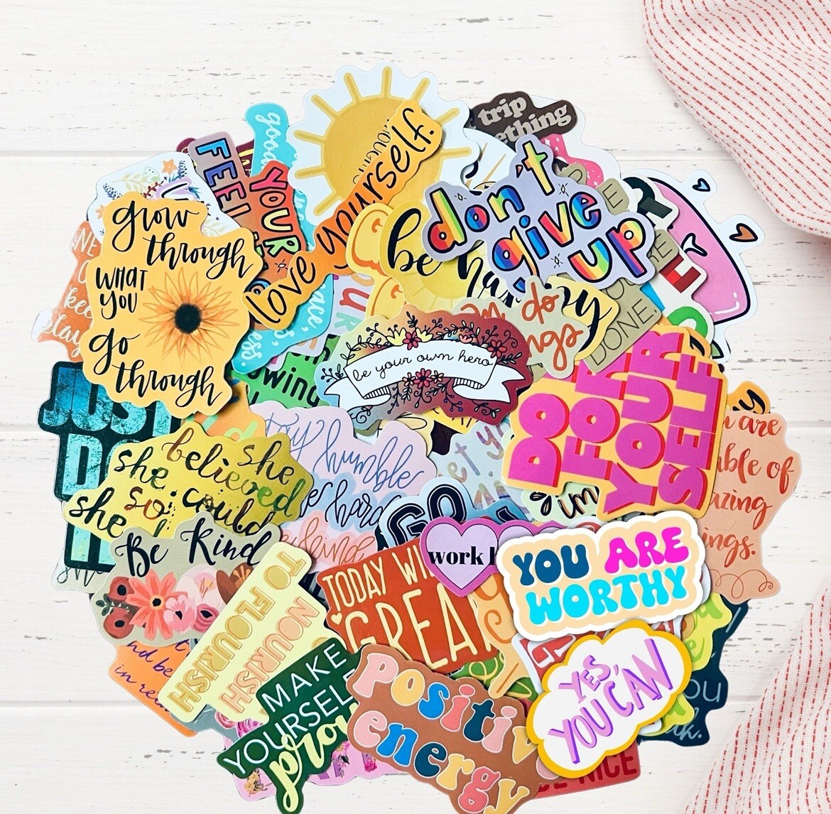 Affirmation Sticker Pack of 30 Waterproof Vinyl Decals, Self Love, Motivational