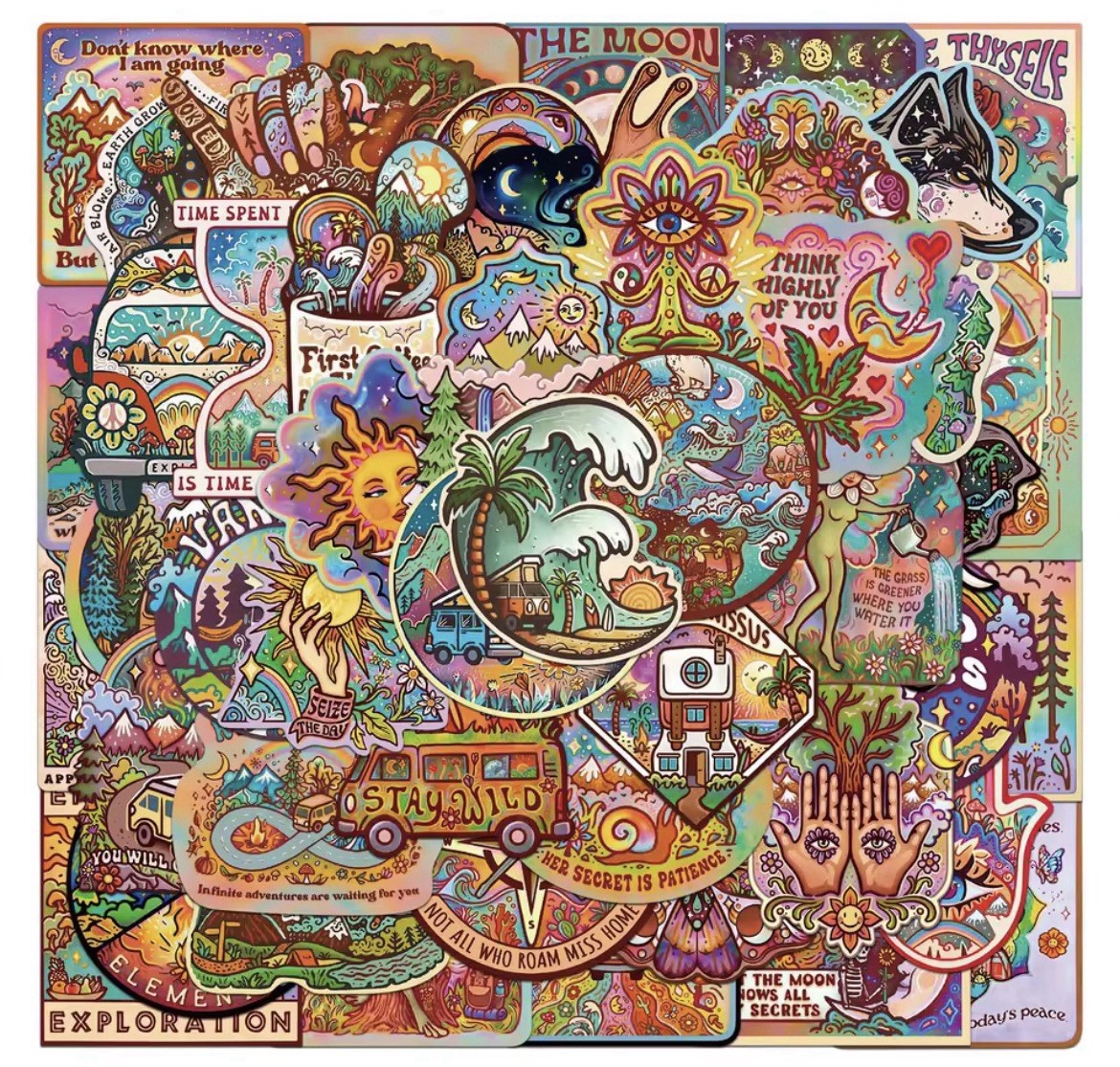 Hippie Explore Style Stickers 50pk Adventure Fun Mix Matte Sticker FREE SHIPPING