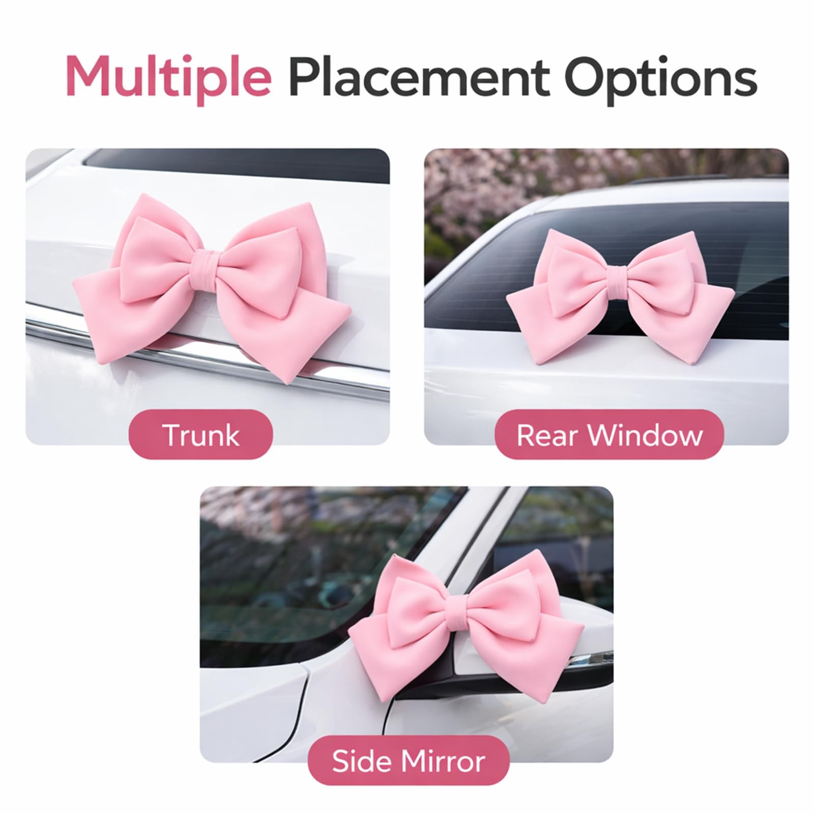 5PCS Pink Bow Car Accessories Set for Women, Cute Adhesive Pink Bow for Exter…