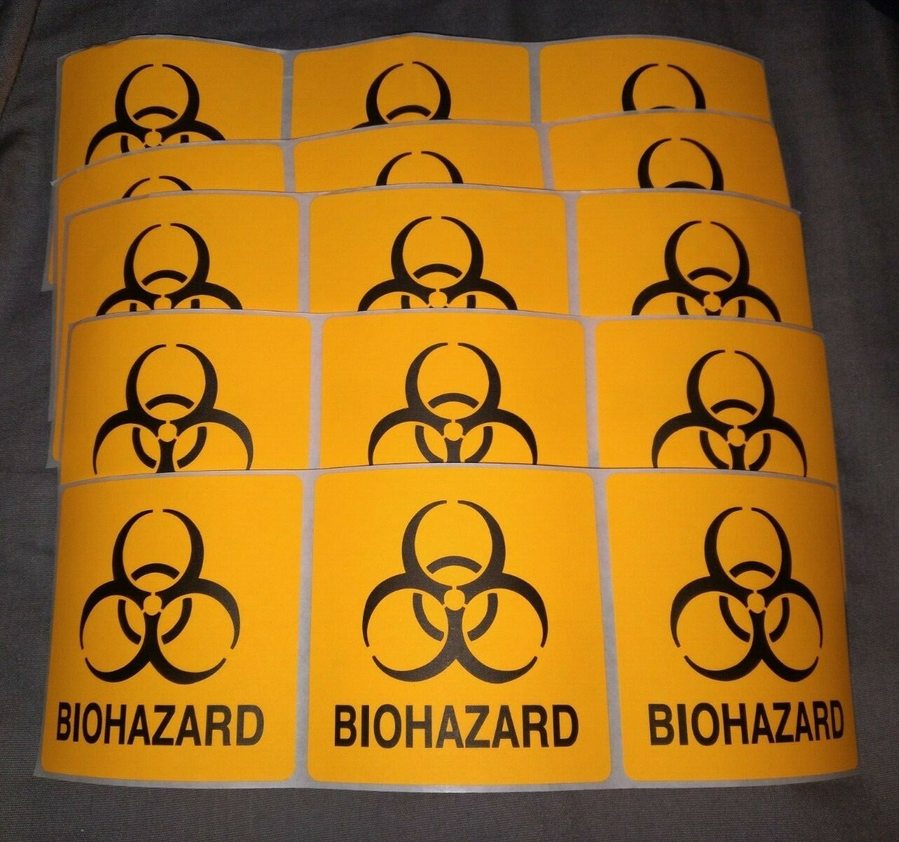 Lot of 15 Orange Biohazard Stickers – 3X3″ 