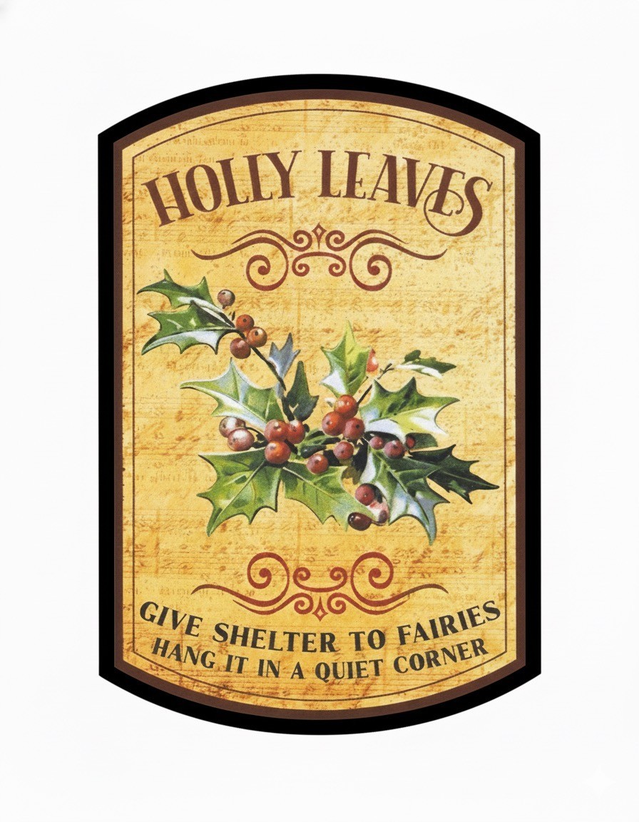 Holly Leaves Christmas Fairies Bottle Label Die Cut Vinyl Sticker Scrapbooking