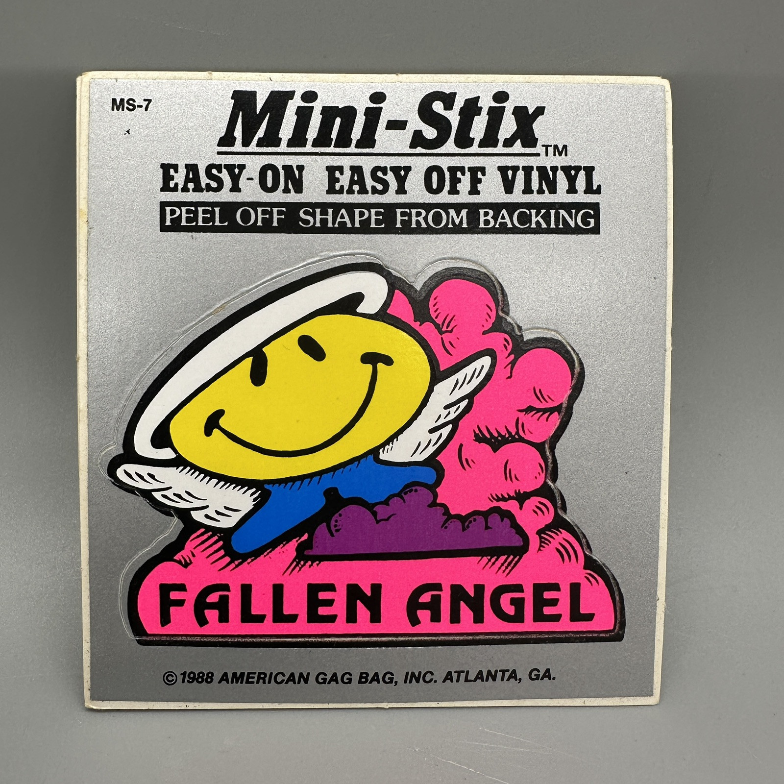 1988 Vintage «Fallen Angel» Smiley Face Black Light Retro Vinyl Sticker Cut-Out