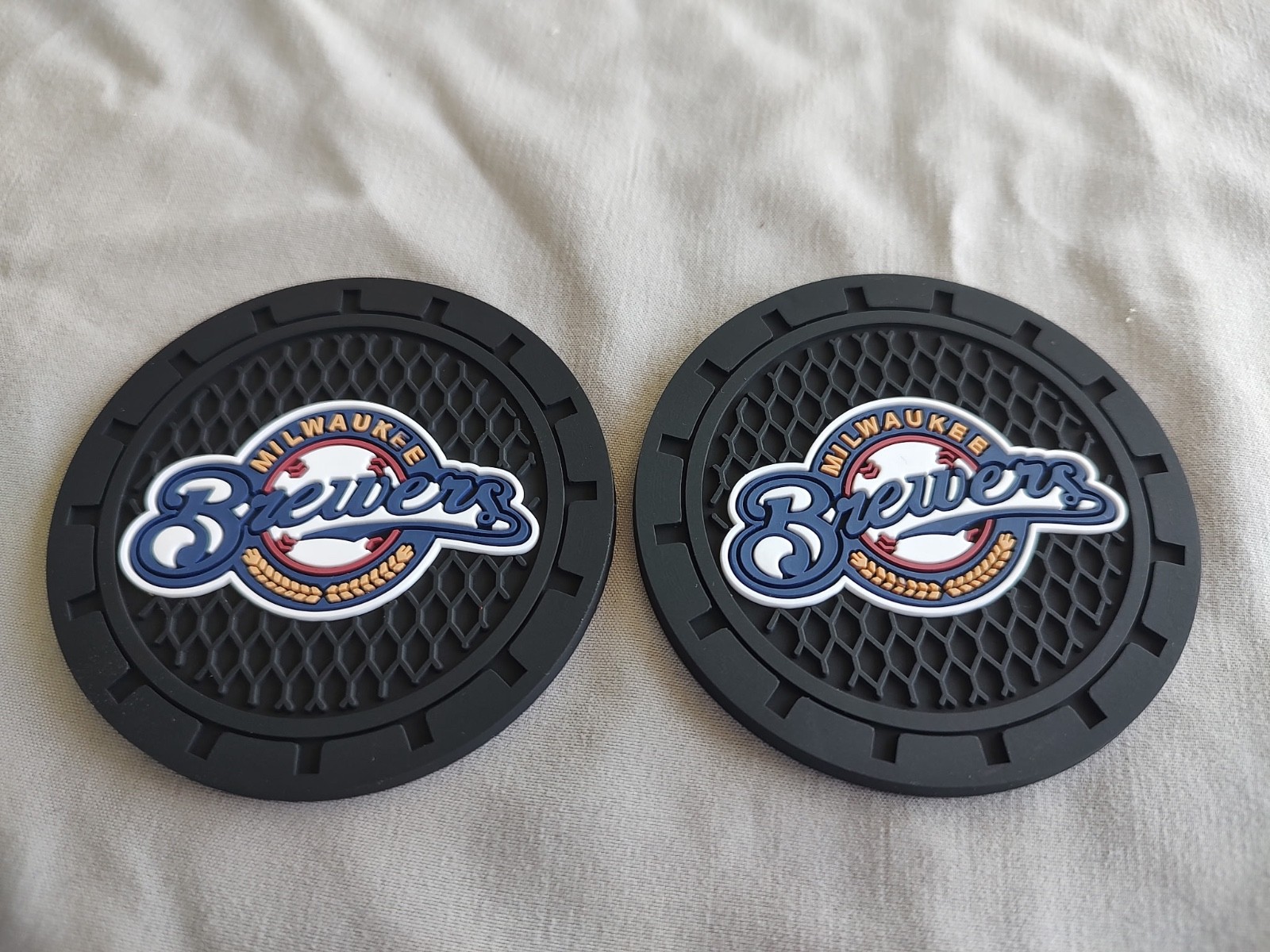 Set Of 2 Branded Neoprene Car Coasters, Red Sox Yankees Manchester Audi and re