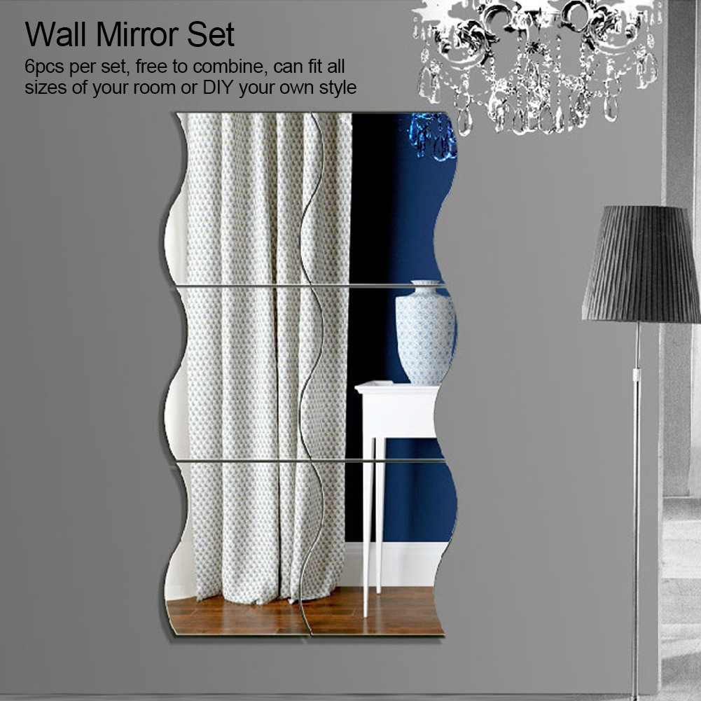 6Pcs Wall Mounted Mirror Sticker Free Combination Home Bedroom Decorative