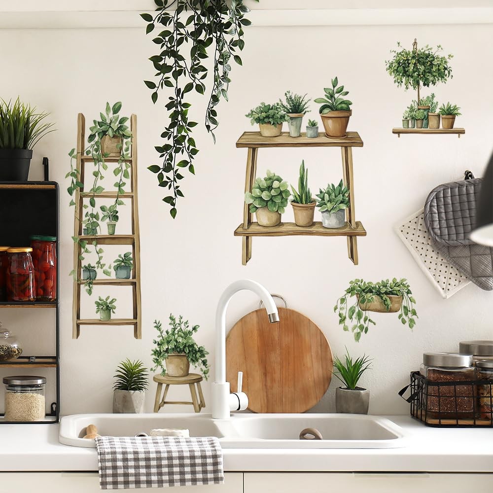 Wall Stickers Botanical Plant Shelf Removable Apartment Living Room Decor