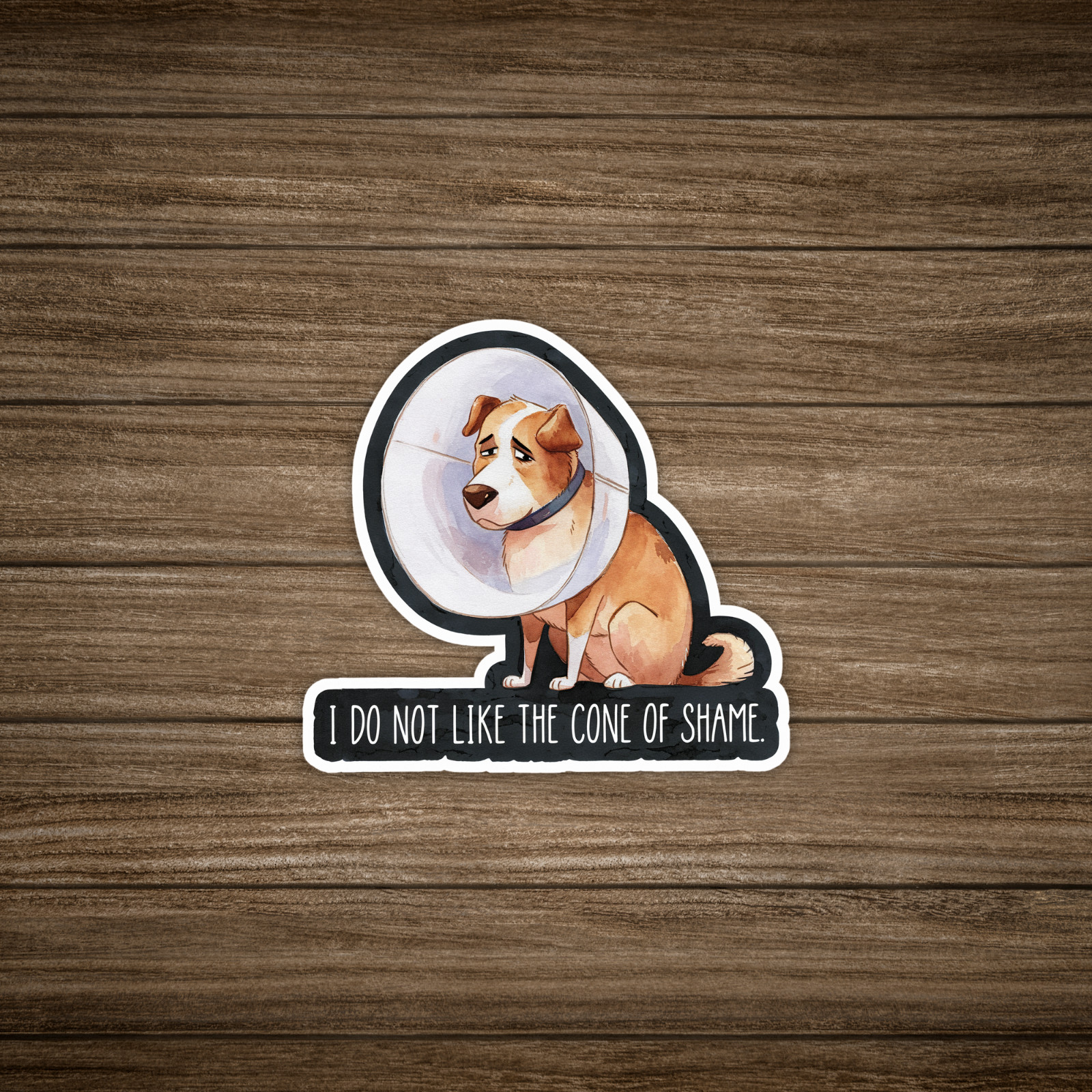 Funny Cone of Shame Dog Sticker – Humorous Puppy Recovery Vinyl Decal #997