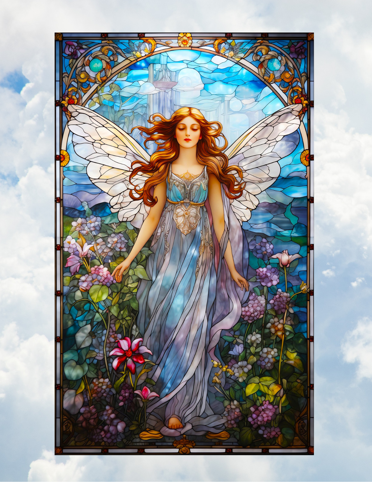 Angel Fairy Faux Stained Glass WINDOW CLING Size 10.6″ Repositionable Vinyl