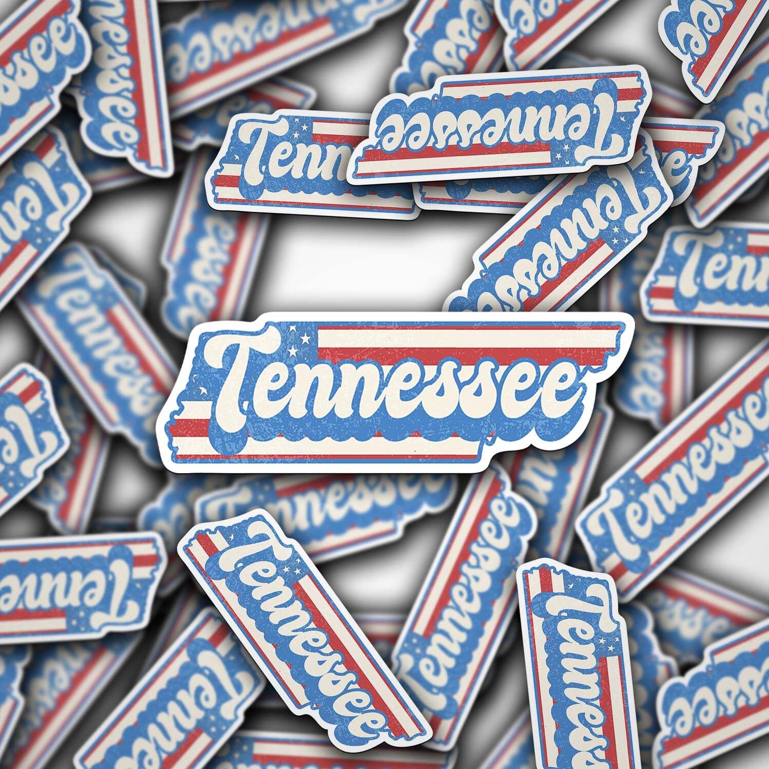 Tennessee State Sticker with American Flag Background | Weatherproof Vinyl Decal