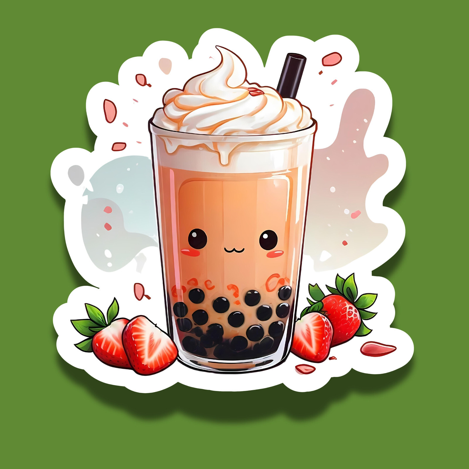 Boba Tea with Strawberries Cute Fun Dessert 3″ Vinyl Laminated Sticker