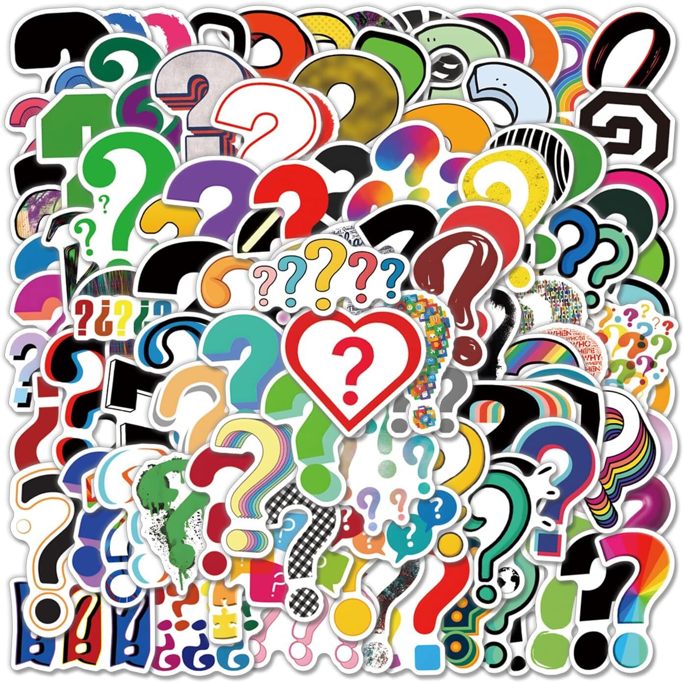 120pcs Question Mark Stickers Vinyl Waterproof Aesthetic Cartoon Decals Red