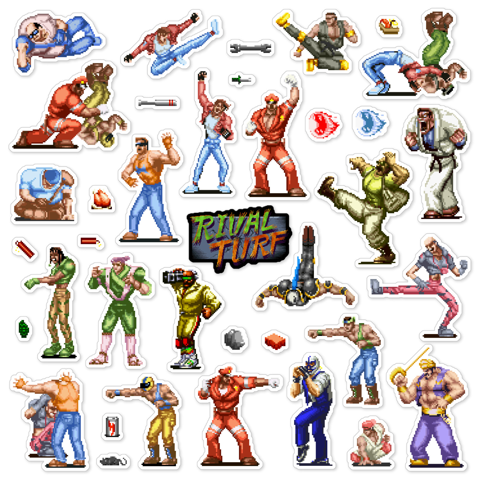 Rival Turf Rushing Beat Stickers Super Nintendo SNES Pixel Art 38 Sticker Pack