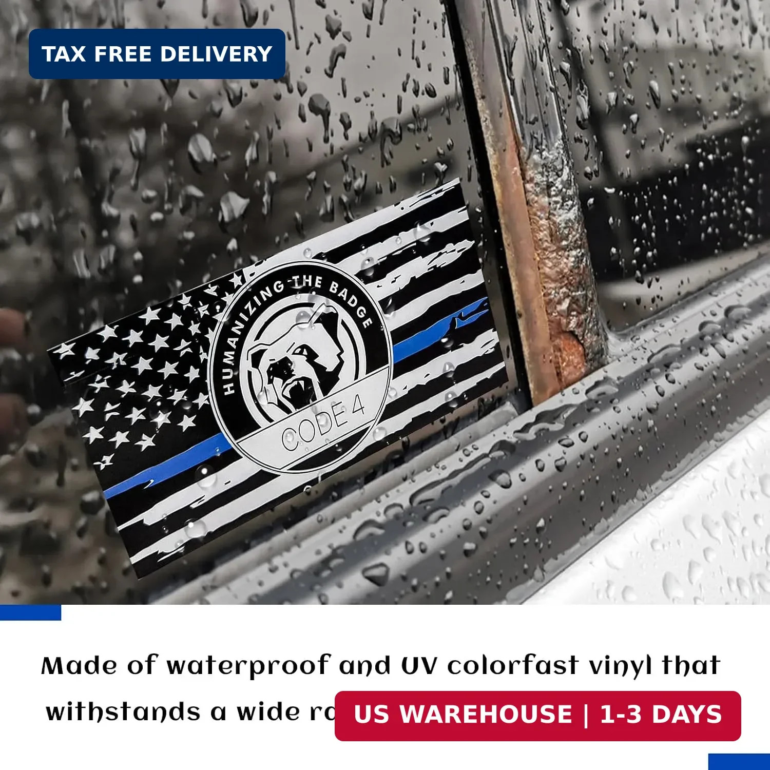 2 PCS Thin Blue Line Sticker Code 4, Law Enforcement Support Decal American Flag