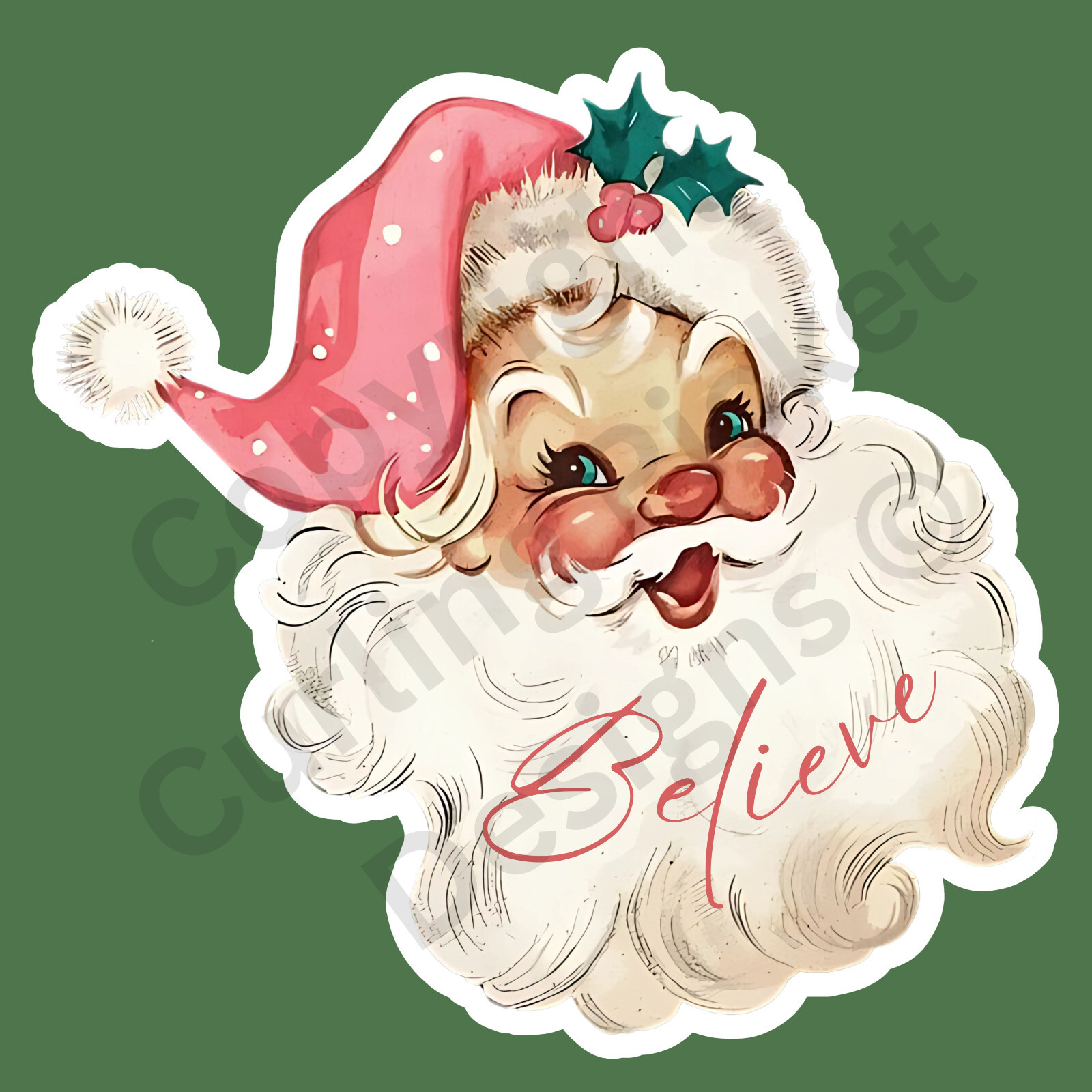 1950’s Pink Santa Claus Believe Vintage Style Merry Christmas 3″ Vinyl Sticker