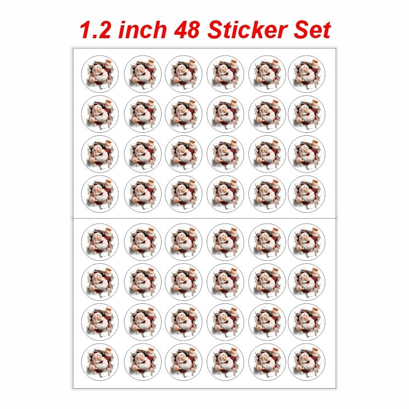 Santa Claus Breaking Wall, Christmas Round Dot Stickers Set, 1.2″ & 1.5″