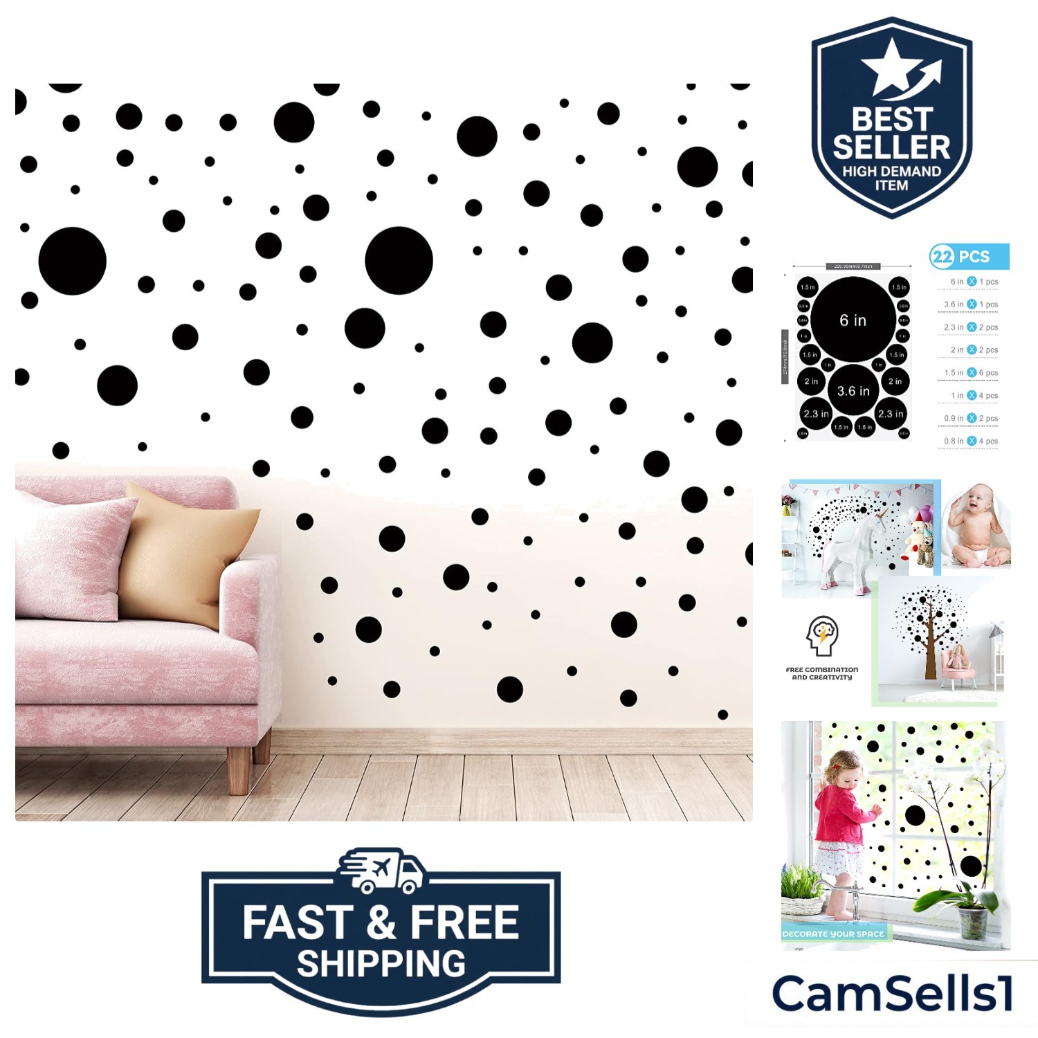 264 Pcs Polka Dot Wall Decals for Classroom Decor Kids Circle Wall Sticker Vi…