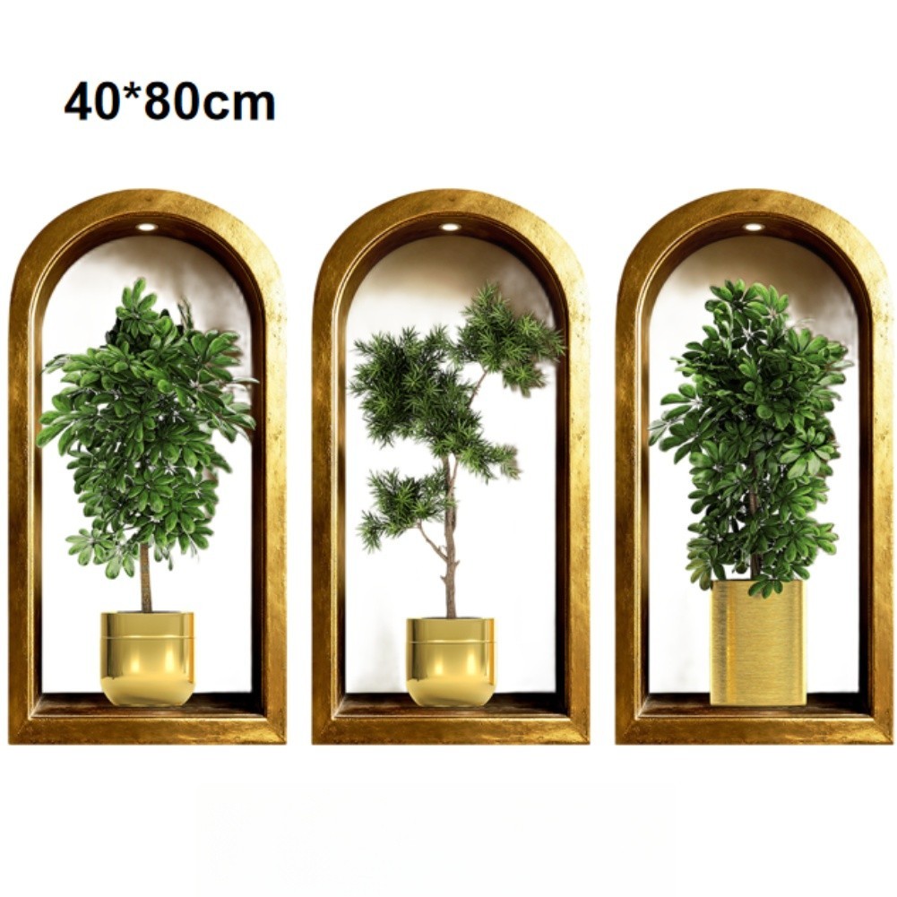 3PCS Green 30x60cm 40x80cm Potted Plant Wall Stickers for Home Decoration