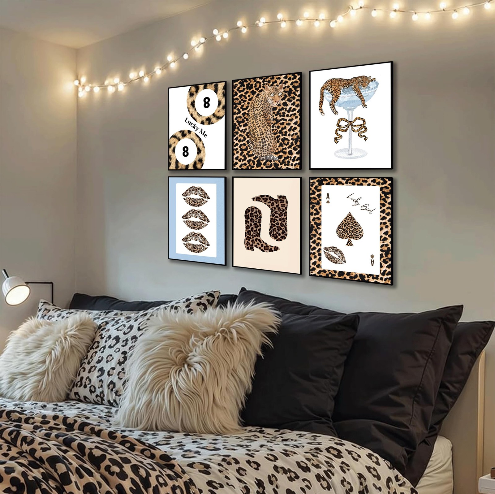 IEMIHZUM 6Pcs Trendy Leopard Wall Art Trendy Lucky 8 Ball Painting Picture Wa…