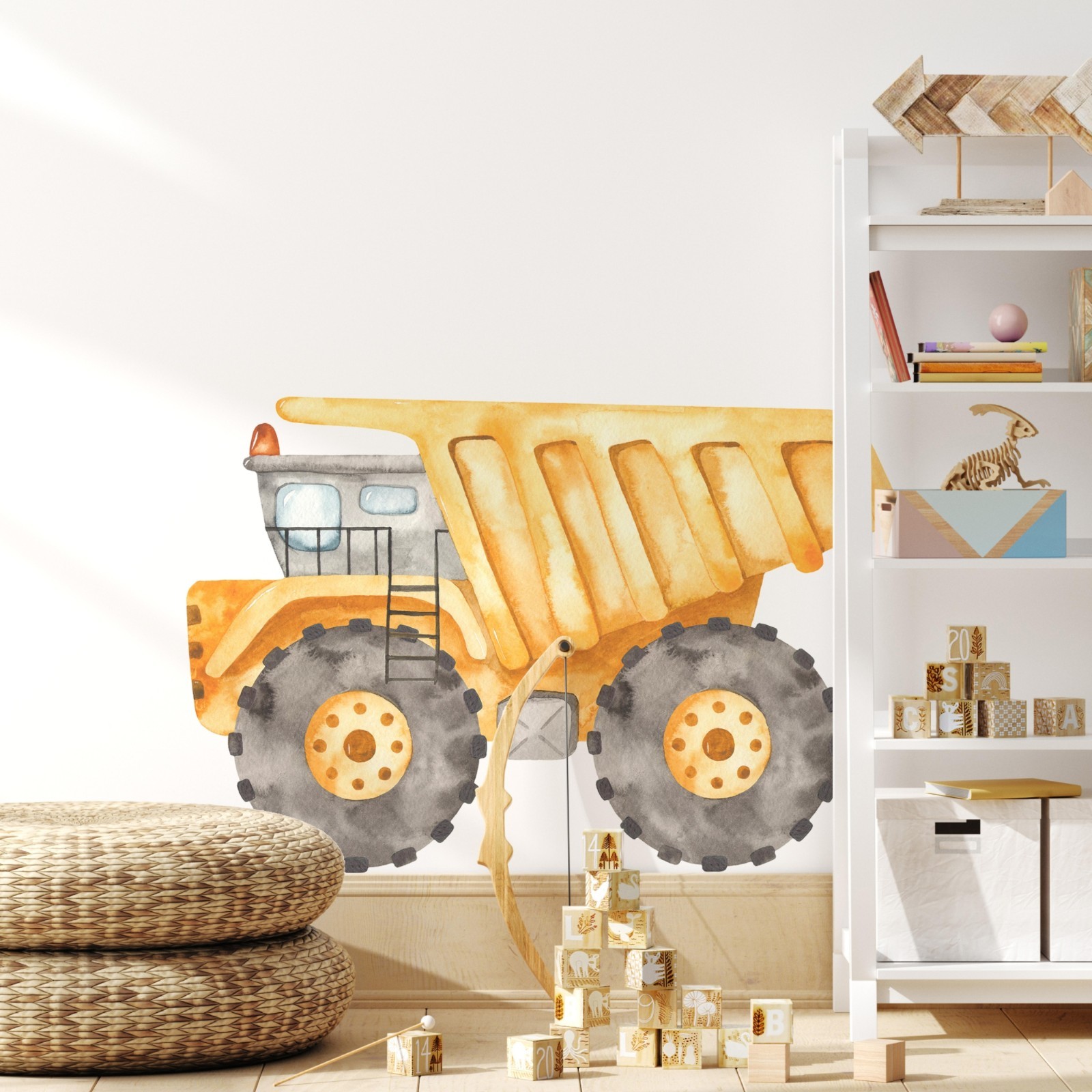 Construction Dump Truck Wall Decal Watercolor Boys Playroom Nursery Wall Decor