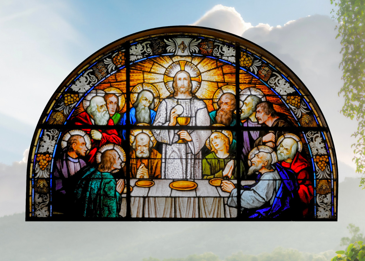 Jesus, The Last Supper Faux Stained-Glass WINDOW CLING Size 10.6″ Vinyl Arch