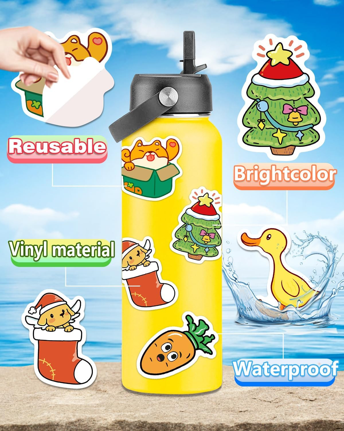 600 Pcs Cute Stickers for Kids, Water Bottle Stickers for Teens, Kawaii Vinyl Ph