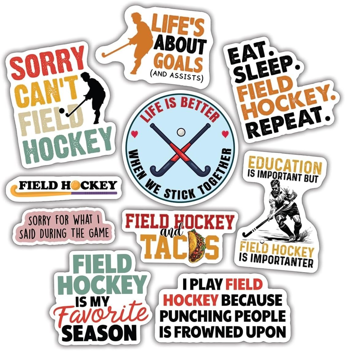 10pcs Field Hockey Sticker, Field Hockey Ball, Gift For Field Hockey Enthusiast