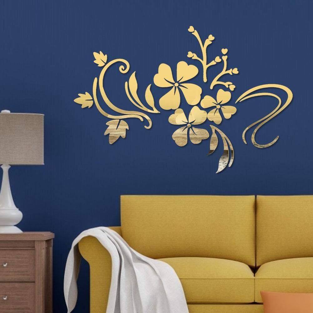 Mirror Wall Stickers Adhesive DIY Removable Mirror Plastic Flower Vine Art Wa…