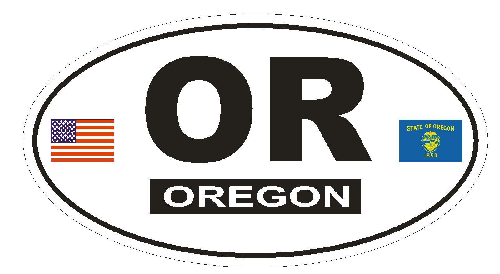 OR Oregon Oval Bumper Sticker or Helmet Sticker D777 Euro Oval with Flags