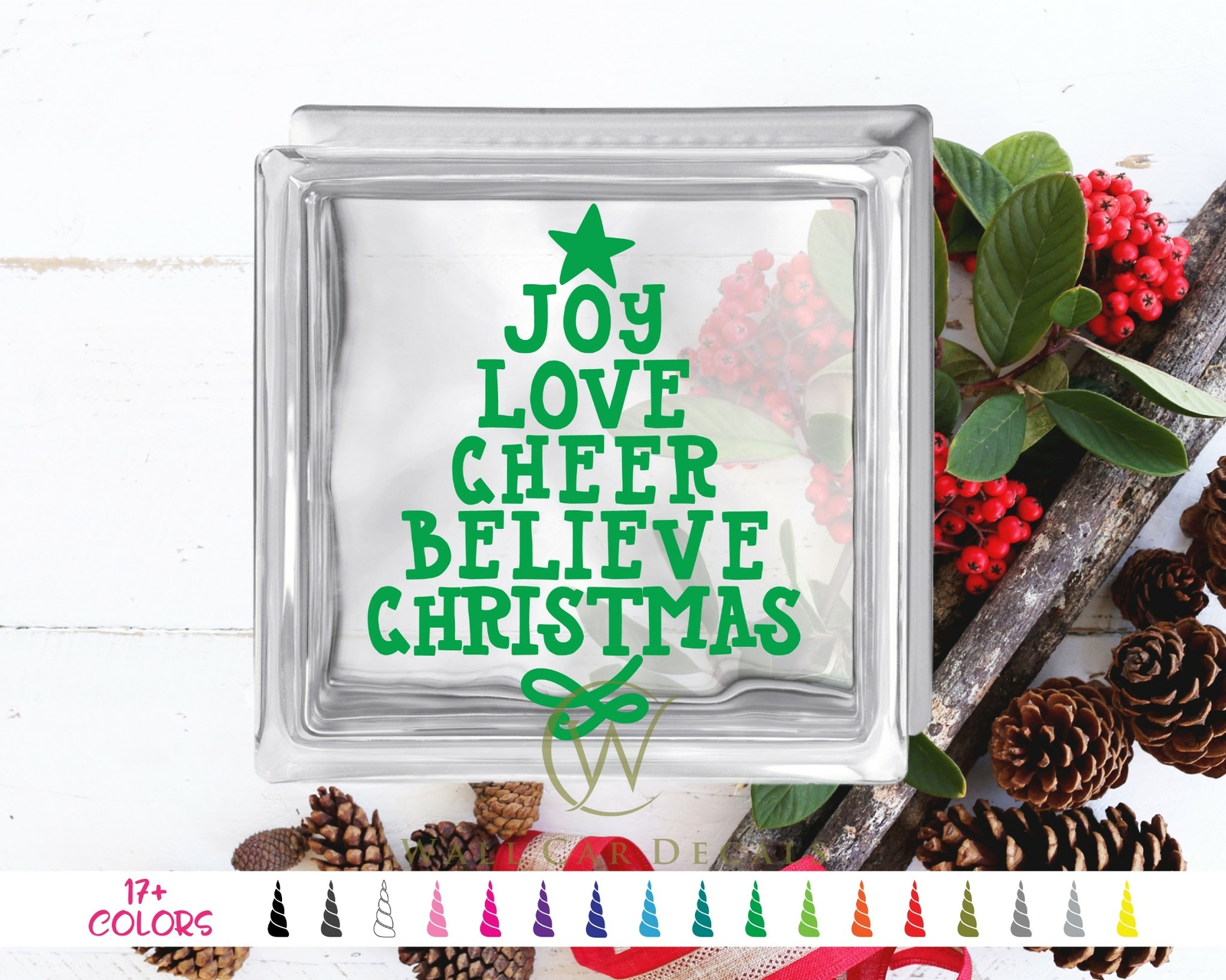 Christmas Words Tree 6″ 8″ Glass Block Decal DIY Tree Crafts Sticker Holiday Box