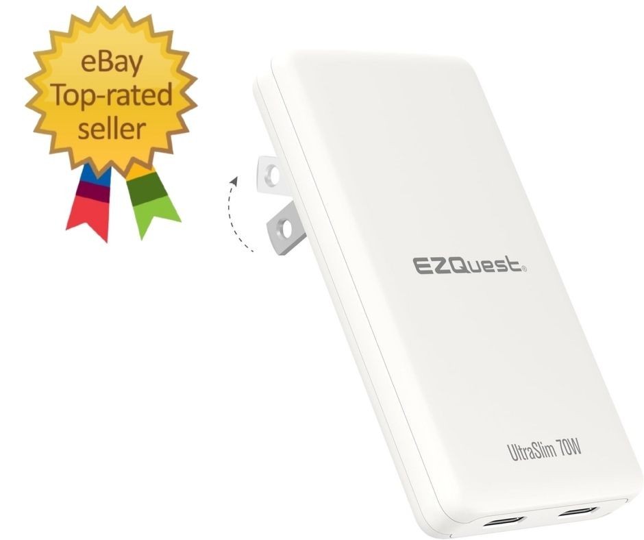 UltraSlim 70W GaN II Dual USB-C PD Wall Charger, Compact Flat Plug, Fast Chargin
