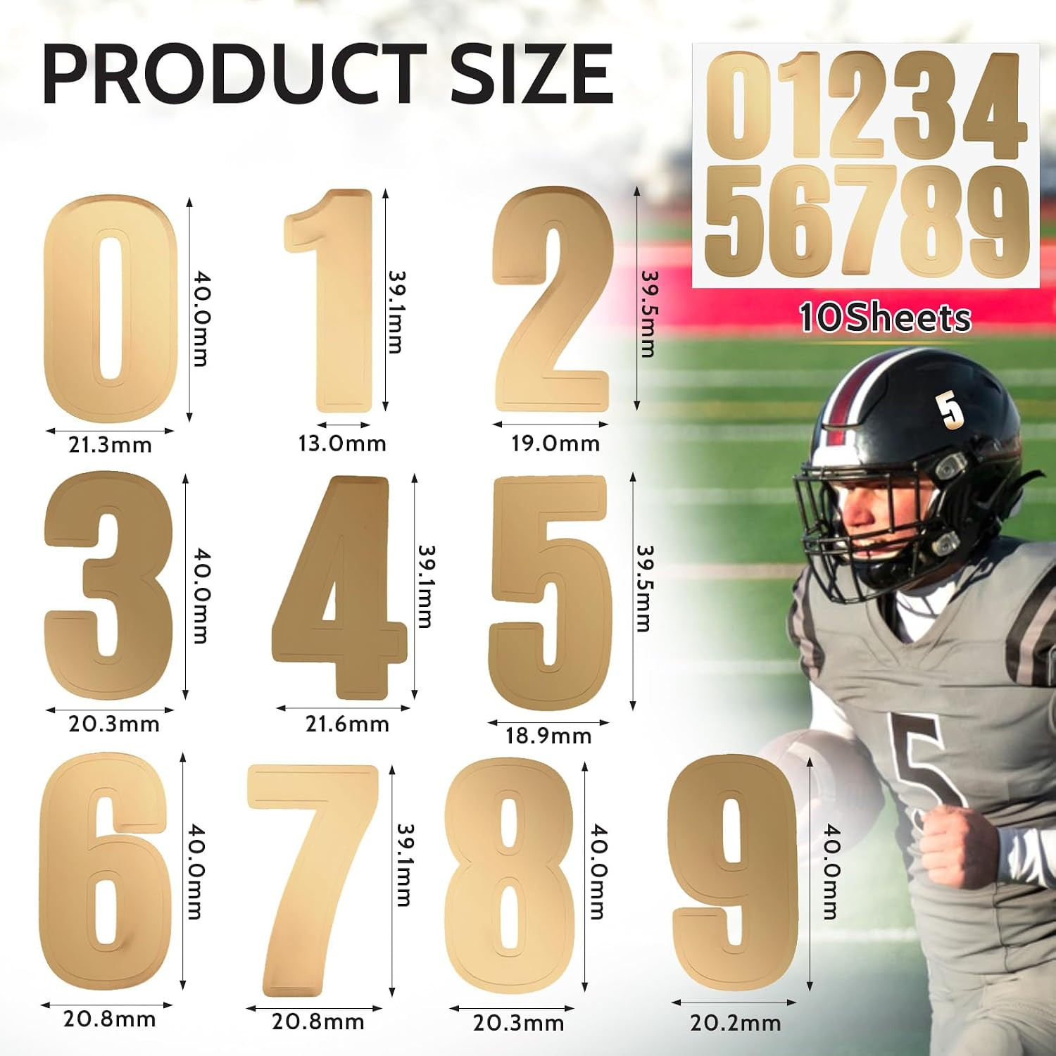 10 Sheets/100 Pcs Helmet Numbers Sticker, Self Adhesive Sports Number