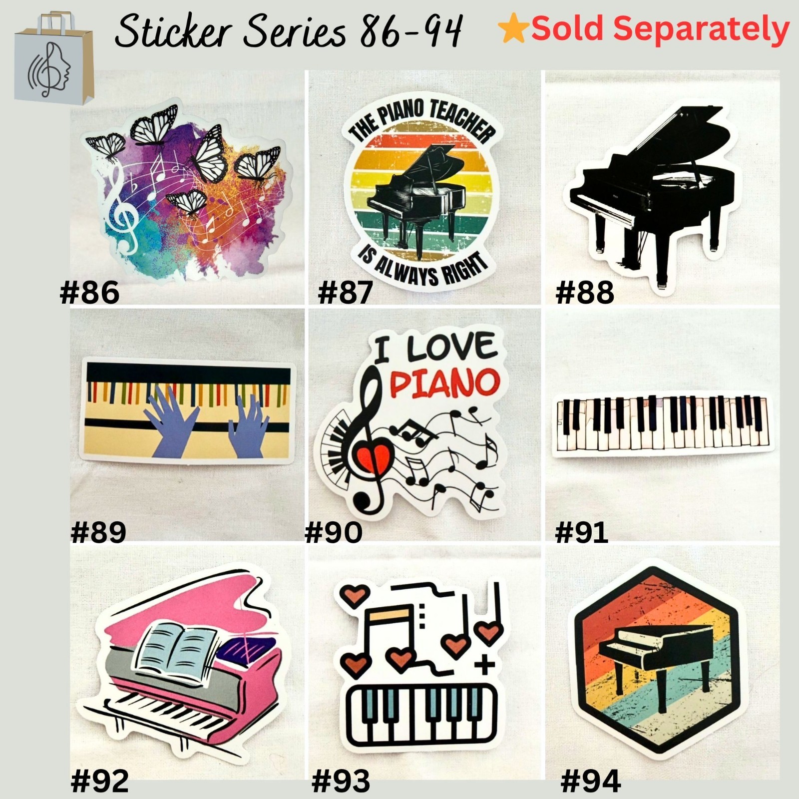 Piano Keyboard Sticker 3in Stained Glass Keys Waterproof Vinyl Style Music #91