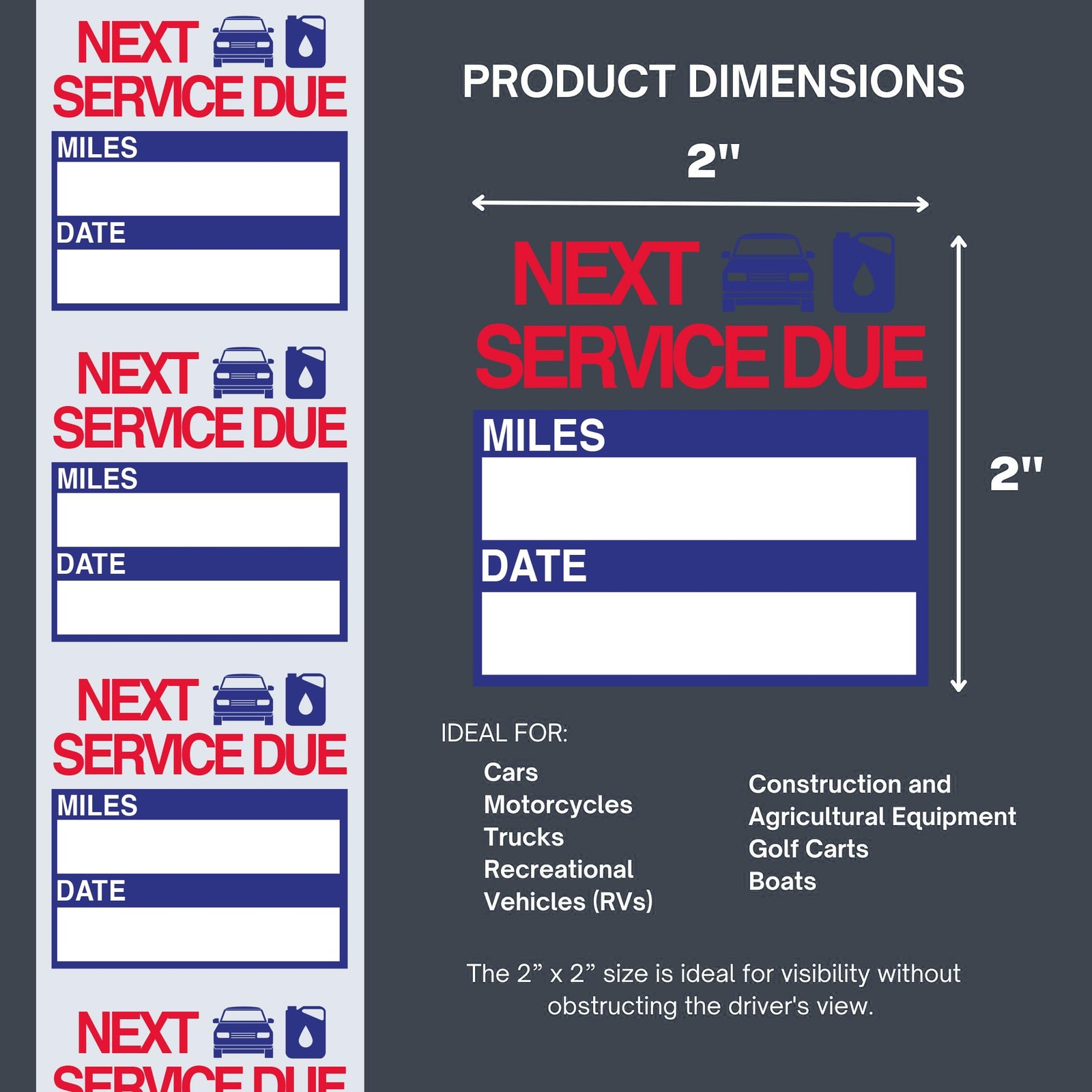 300 Pcs 2″ x 2″ Oil Change Reminder Stickers, Removable Vinyl Windshield Labels