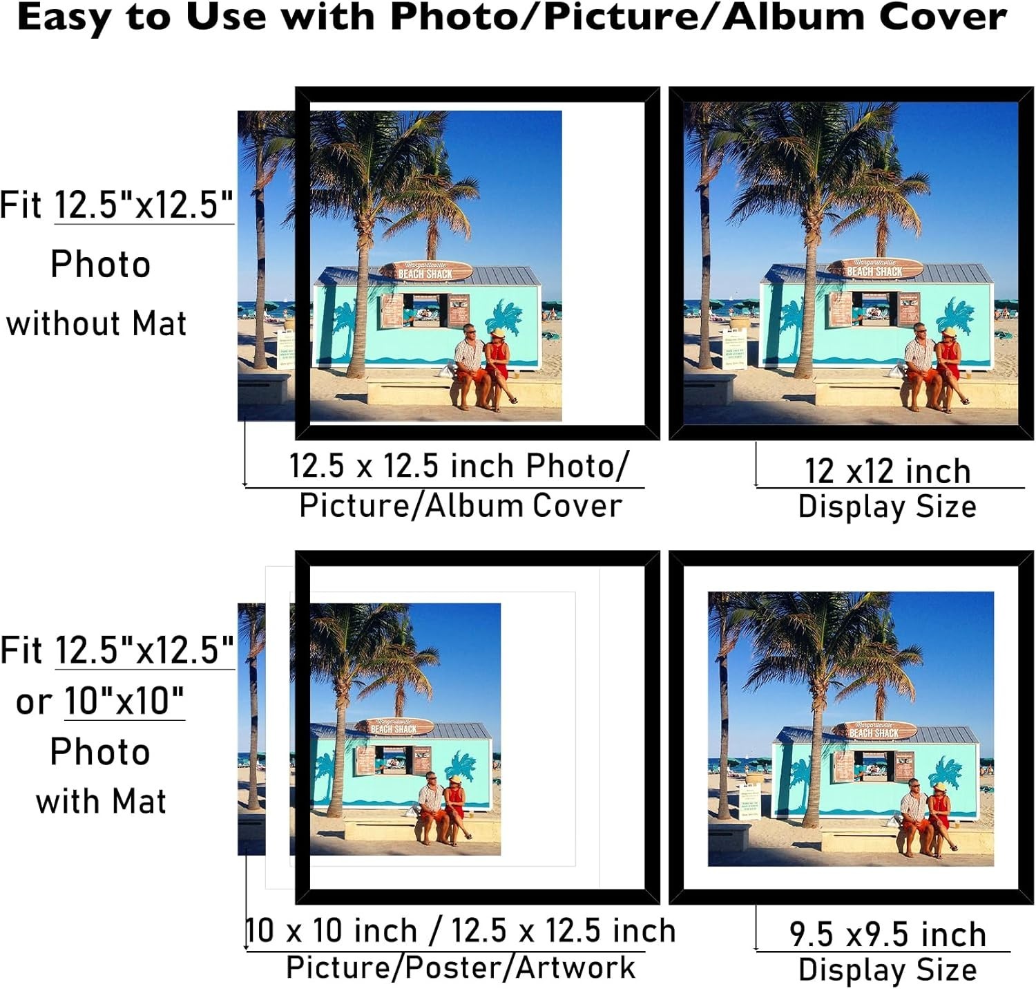 6 Pack 12.5×12.5 Record Frame with 10×10 Mat for Vinyl Record Album Cover Poster