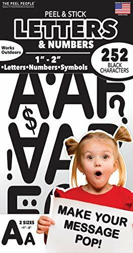 The Peel People 252 PC Peel and Stick Letters & Numbers, 1″ and 2″ Solid Black