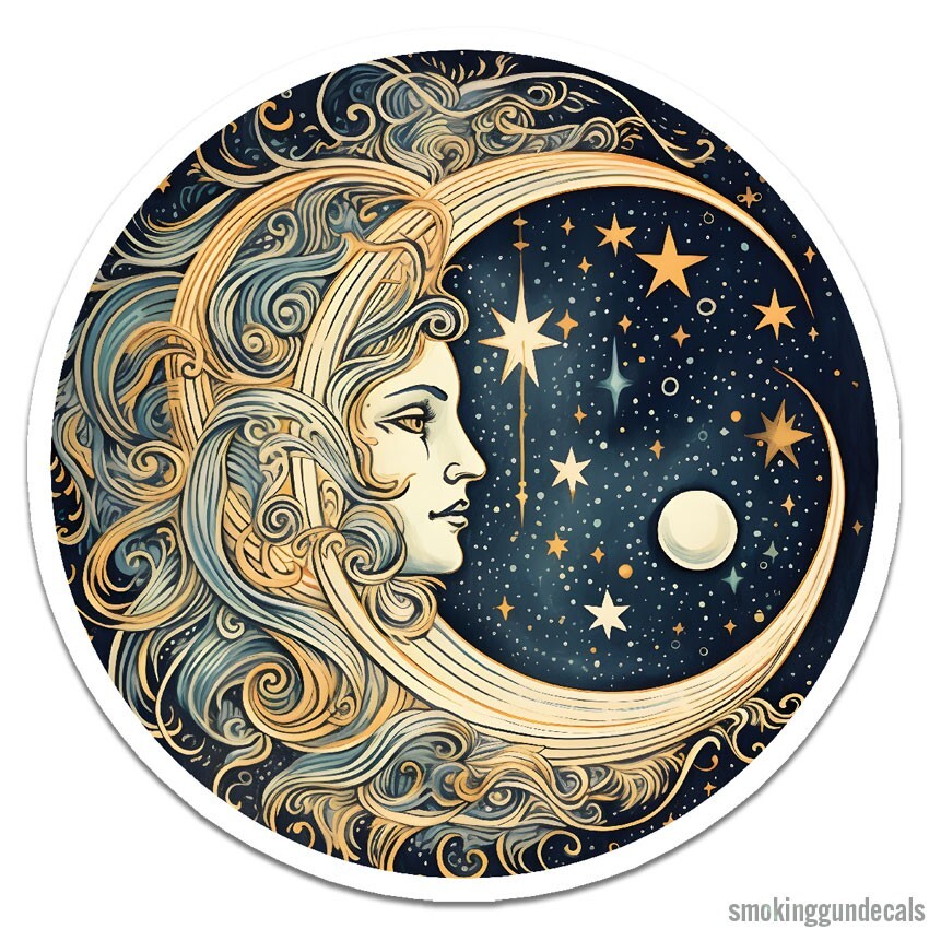 Moon Stars Planet, Vinyl Decal Sticker, Indoor Outdoor, 3 Sizes, #9707