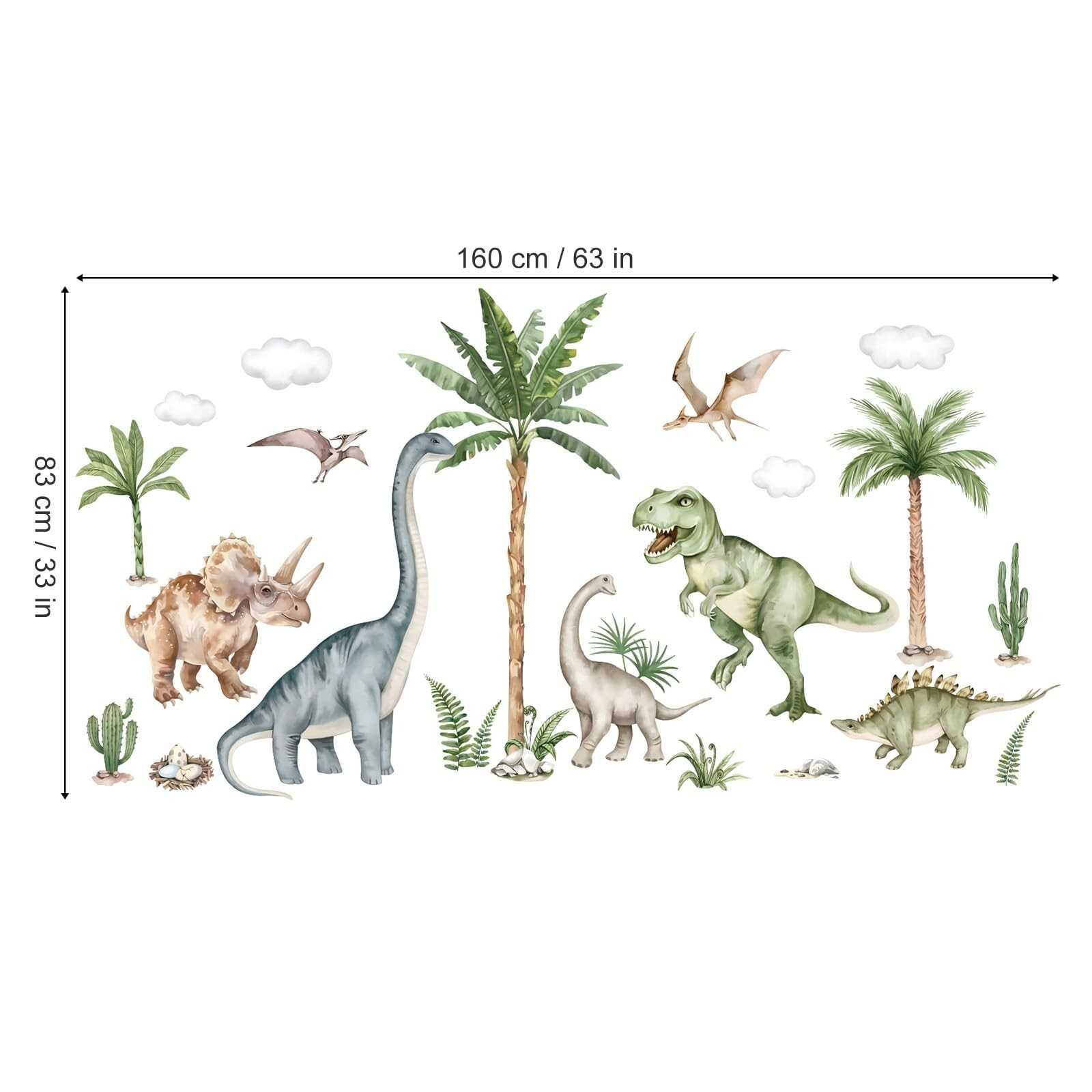 wondever Large Dinosaur Wall Stickers Tropical Animal Dino Palm Tree Plants W…